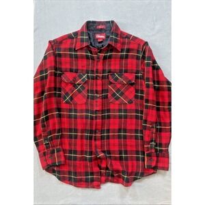 90s Vintage Coleman Mens Medium Flannel Shirt Red Black Yellow Plaid Long Sleeve